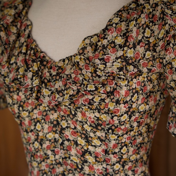 Vintage 90's Rebecca Fall Floral Doen Inspired Ruffle Collar Maxi Dress Size S - Picture 12 of 17